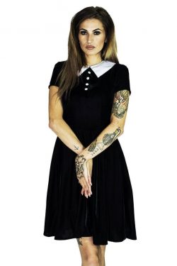 Dr faust short sleeve Wednesday addams  black velvet mini dress. Kalinda