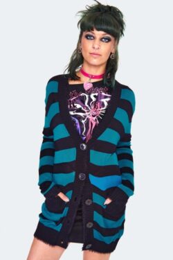 Teal striped oversized cardigan jawbreaker