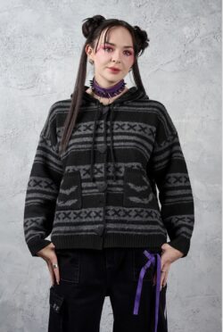 banned black/grey punkie love knitted jacket.