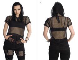 Banned Alternative Prewitt Mesh Hoodie Top Black