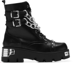 koi footwear SHACKLED SHADOWS HEAVY DUTY CHAIN BIKER BOOTS - BLACK