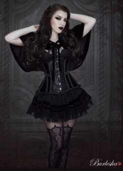 burleska Morgana underbust steel boned corset in black velvet flock with black lace