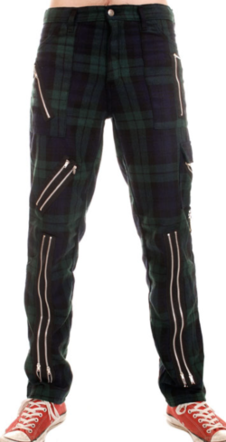 tiger of London green tartan zip bondage pants.